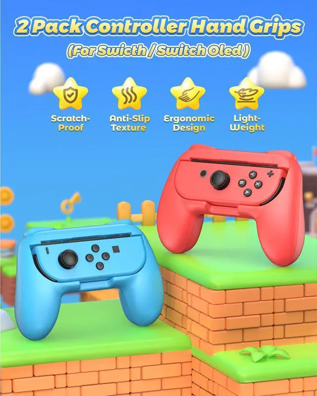 Alt view image 7 of 7 - Hand Grips Compatible with Switch/Switch OLED Model Controllers, Grip Compatible with Switch Joy Con - Blue and Red (2 Packs)