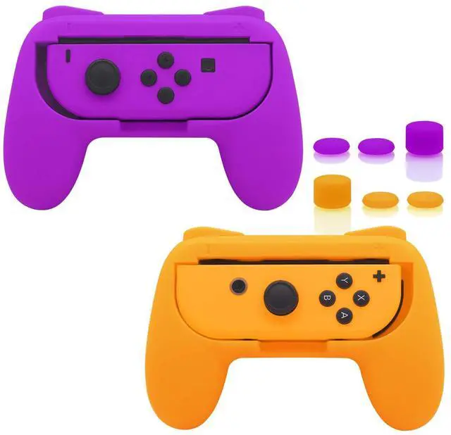 Main image of Grips Compatible with Nintendo Switch for Joy Con & OLED Model for Joycon, Wear-Resistant Handle Kit Compatible with Joy Cons Controllers, 2 Pack(Orange and Purple)