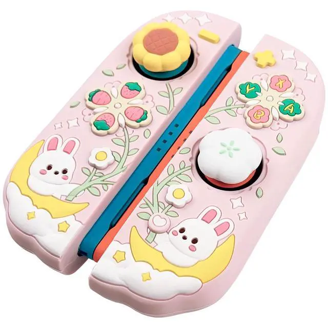 Alt view image 5 of 7 - Silicone Protective Case for Nintendo Switch 2 Joy Con Controllers with 2 Silicone Thumb Grips, Bunny & Flower Design, Pink