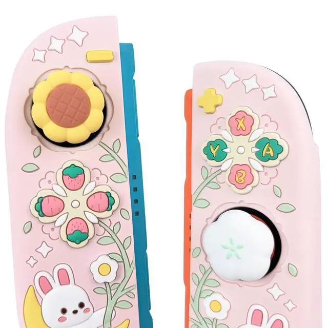 Alt view image 7 of 7 - Silicone Protective Case for Nintendo Switch 2 Joy Con Controllers with 2 Silicone Thumb Grips, Bunny & Flower Design, Pink