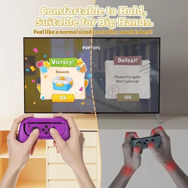 Alt view image 3 of 7 - Grips Compatible with Nintendo Switch for Joy Con & OLED Model for Joycon, Wear-Resistant Handle Kit Compatible with Joy Cons Controllers, 2 Pack(Orange and Purple)