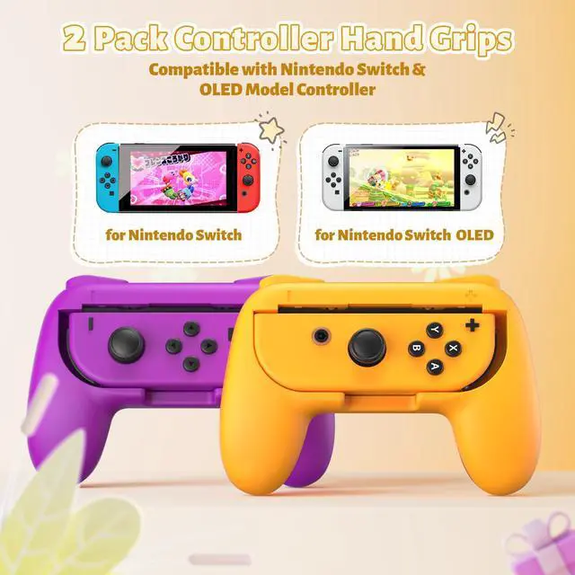 Alt view image 4 of 7 - Grips Compatible with Nintendo Switch for Joy Con & OLED Model for Joycon, Wear-Resistant Handle Kit Compatible with Joy Cons Controllers, 2 Pack(Orange and Purple)