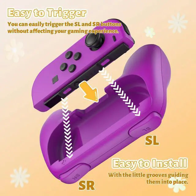 Alt view image 5 of 7 - Grips Compatible with Nintendo Switch for Joy Con & OLED Model for Joycon, Wear-Resistant Handle Kit Compatible with Joy Cons Controllers, 2 Pack(Orange and Purple)