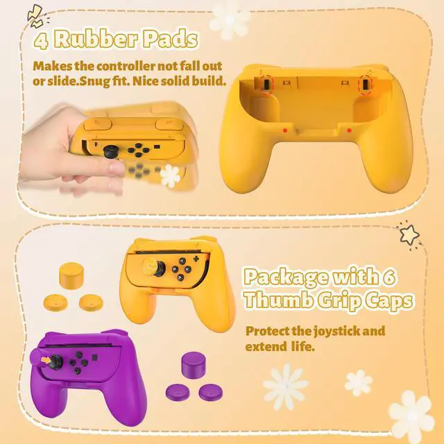 Alt view image 6 of 7 - Grips Compatible with Nintendo Switch for Joy Con & OLED Model for Joycon, Wear-Resistant Handle Kit Compatible with Joy Cons Controllers, 2 Pack(Orange and Purple)