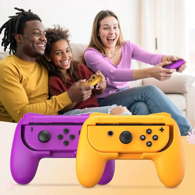 Alt view image 7 of 7 - Grips Compatible with Nintendo Switch for Joy Con & OLED Model for Joycon, Wear-Resistant Handle Kit Compatible with Joy Cons Controllers, 2 Pack(Orange and Purple)