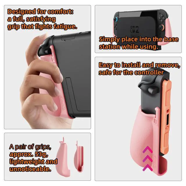 Alt view image 3 of 7 - NexGrip Ergonomic Grip Set for Nintendo Switch 2 Joycons, Grip Case Compatible with Joy Con 2 Controller, Compatible with Switch 2 Joycon, Switch 2 Accessories - Pink