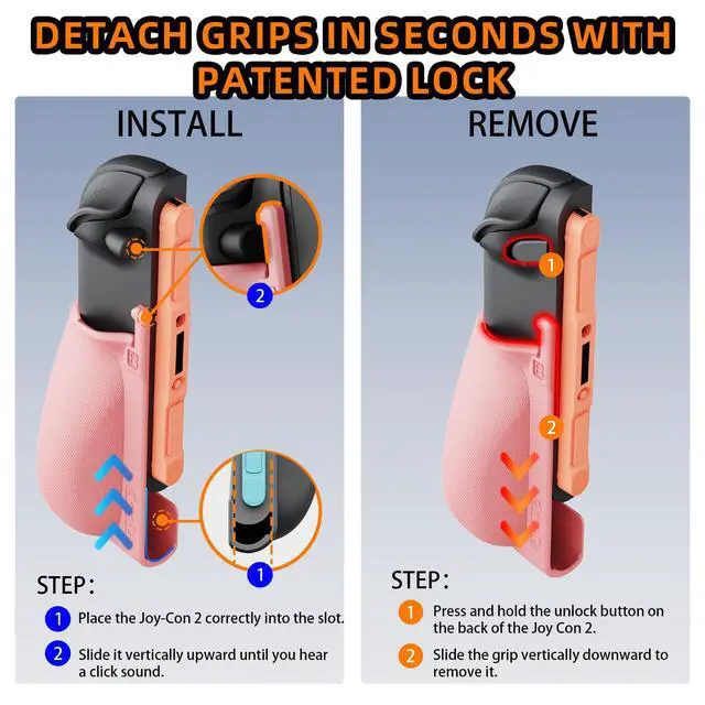 Alt view image 6 of 7 - NexGrip Ergonomic Grip Set for Nintendo Switch 2 Joycons, Grip Case Compatible with Joy Con 2 Controller, Compatible with Switch 2 Joycon, Switch 2 Accessories - Pink