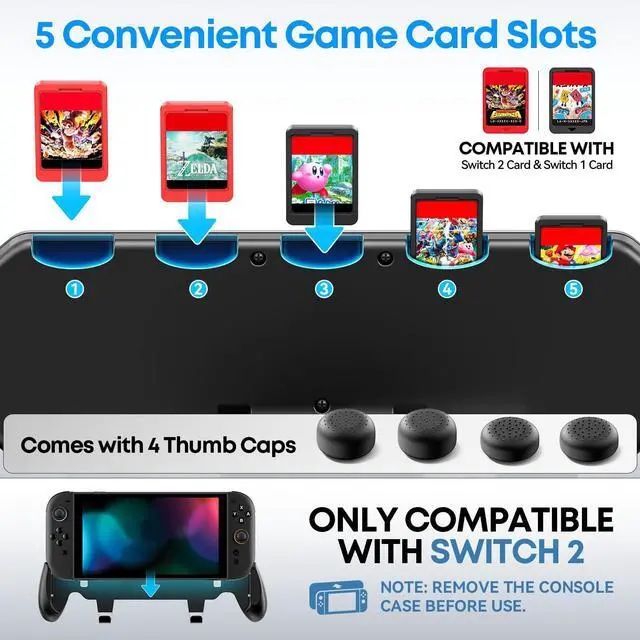 Alt view image 2 of 7 - Grip Compatible with Nintendo Switch 2, Switch 2 Ergonomic Grip Case with Adjustable Stand, Comfort Game Accessories with 5 Game Card Slots and 4 Thumb Caps