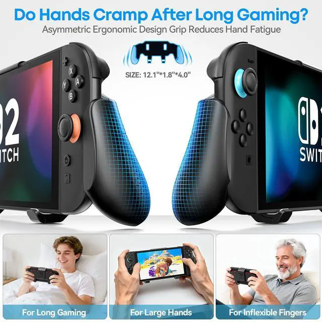 Alt view image 3 of 7 - Grip Compatible with Nintendo Switch 2, Switch 2 Ergonomic Grip Case with Adjustable Stand, Comfort Game Accessories with 5 Game Card Slots and 4 Thumb Caps