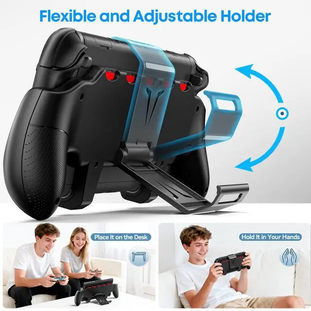 Alt view image 4 of 7 - Grip Compatible with Nintendo Switch 2, Switch 2 Ergonomic Grip Case with Adjustable Stand, Comfort Game Accessories with 5 Game Card Slots and 4 Thumb Caps