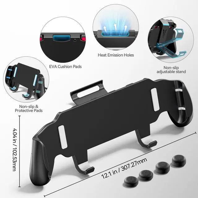 Alt view image 6 of 7 - Grip Compatible with Nintendo Switch 2, Switch 2 Ergonomic Grip Case with Adjustable Stand, Comfort Game Accessories with 5 Game Card Slots and 4 Thumb Caps