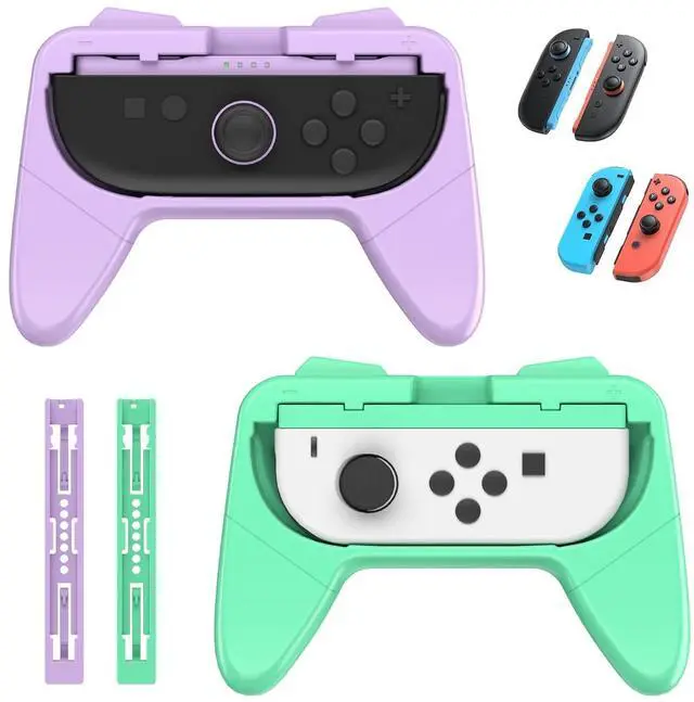 Main image of Switch Joypad Grips 2 Pack Compatible with Switch & Switch 2 Controllers Ergonomic Comfort Wear Resistant Handle Grips for Switch Joypons Purple & Mint Green