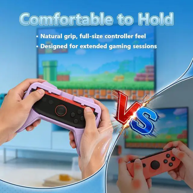 Alt view image 4 of 7 - Switch Joypad Grips 2 Pack Compatible with Switch & Switch 2 Controllers Ergonomic Comfort Wear Resistant Handle Grips for Switch Joypons Purple & Mint Green