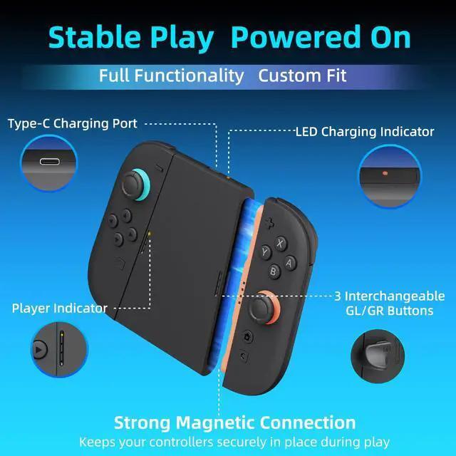 Alt view image 2 of 6 - Back Buttons Charging Grip for Nintendo Switch 2 Joy-Con 2 Charge While Playing, GL/GR Mapping Ready, Strong Magnetic Connection, 3 Interchangeable Back Buttons