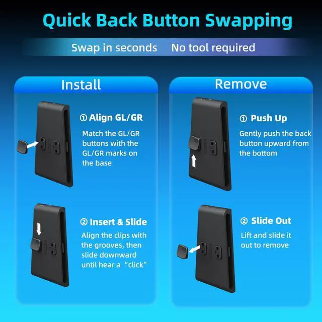 Alt view image 6 of 6 - Back Buttons Charging Grip for Nintendo Switch 2 Joy-Con 2 Charge While Playing, GL/GR Mapping Ready, Strong Magnetic Connection, 3 Interchangeable Back Buttons