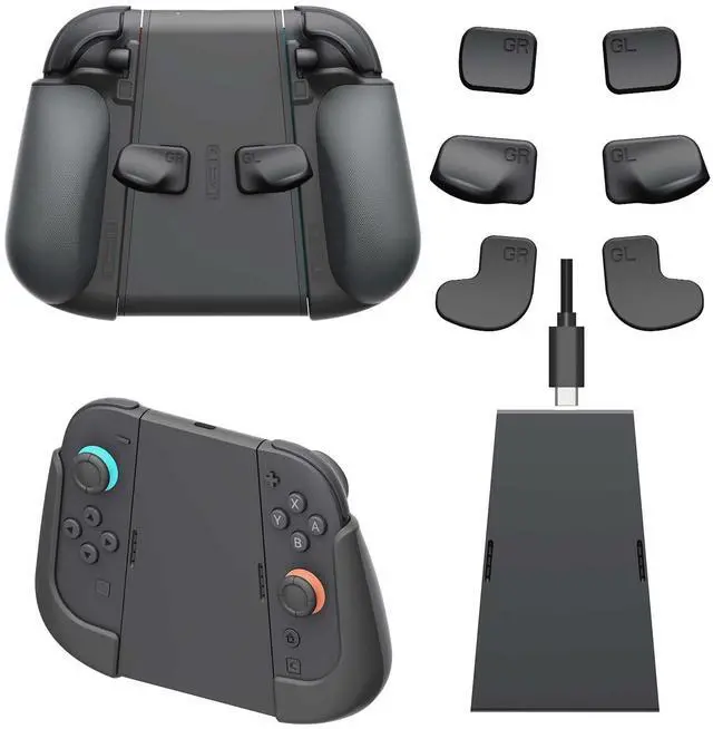 Main image of NexGrip 3 Set GL/GR Back Buttons, Charing Stand and Grip for Nintendo Switch 2 Joycons, Holder Compatible with Joy Con 2 Controller, Grips Compatible with Joycon 2, Switch 2 Accessories - Black