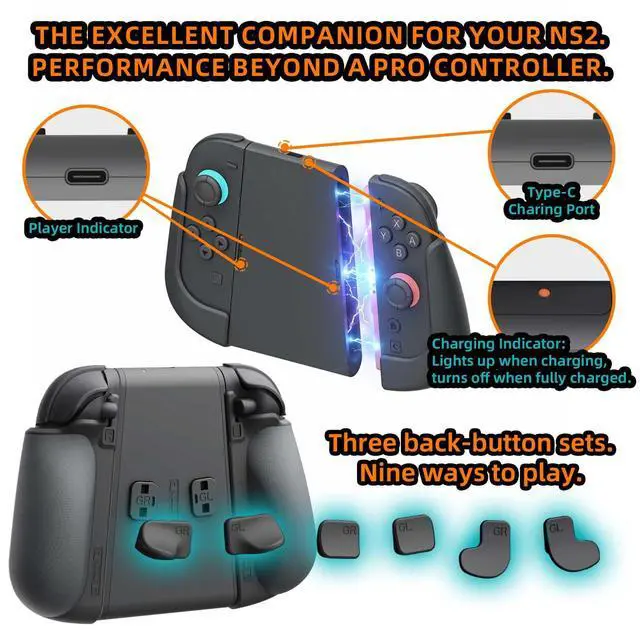 Alt view image 2 of 7 - NexGrip 3 Set GL/GR Back Buttons, Charing Stand and Grip for Nintendo Switch 2 Joycons, Holder Compatible with Joy Con 2 Controller, Grips Compatible with Joycon 2, Switch 2 Accessories - Black