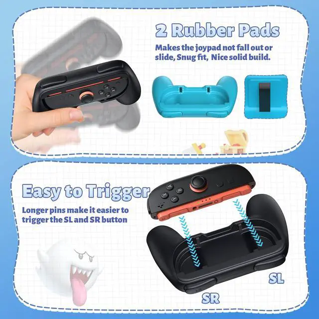 Alt view image 5 of 6 - 4 Pack Switch 2 Controller Grips & 12 Thumb Caps for Joy-Con 2
