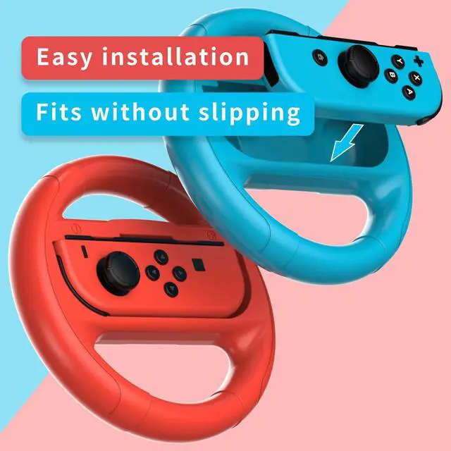Alt view image 4 of 7 - 2 PCS Grips for Joy Con and 2 PCS Steering Wheel Compatible for Nintendo Switch Wheel, Family Sports Party Pack Accessories Compatible with Switch / Switch OLED JoyCon Controllers, (Blue and Red)