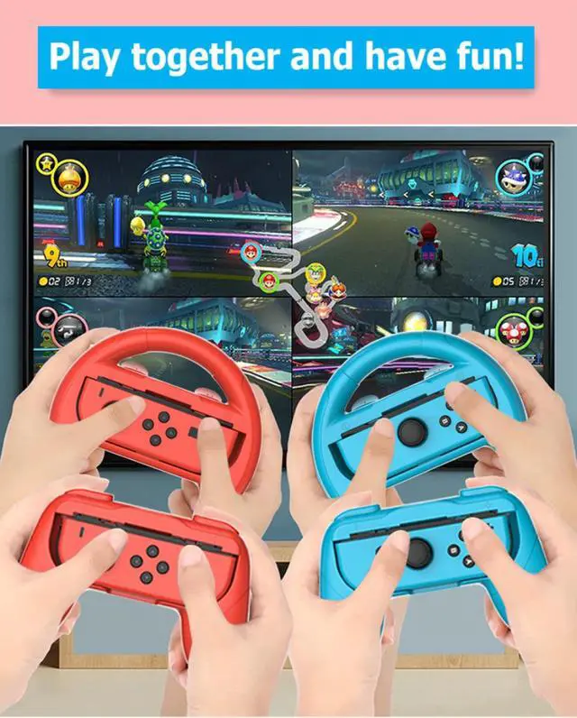 Alt view image 7 of 7 - 2 PCS Grips for Joy Con and 2 PCS Steering Wheel Compatible for Nintendo Switch Wheel, Family Sports Party Pack Accessories Compatible with Switch / Switch OLED JoyCon Controllers, (Blue and Red)
