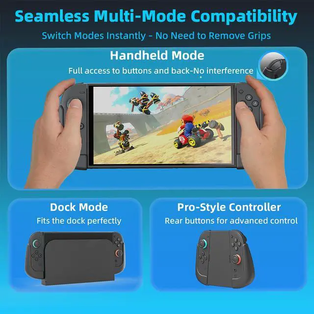 Alt view image 2 of 6 - Grips + Back Buttons Charging Grip Set for Nintendo Switch 2 Joy-Con 2 Split Ergonomic Grips, Charge While Playing, GL/GR Mapping Ready, Anti-Slip TPU, Quick Release