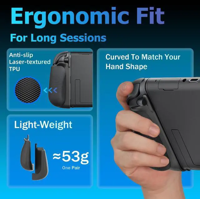 Alt view image 6 of 6 - Grips + Back Buttons Charging Grip Set for Nintendo Switch 2 Joy-Con 2 Split Ergonomic Grips, Charge While Playing, GL/GR Mapping Ready, Anti-Slip TPU, Quick Release