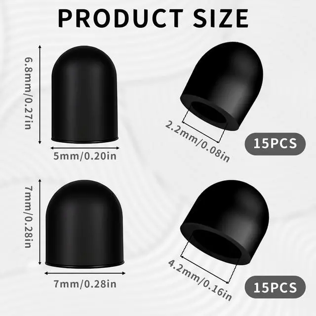 Alt view image 2 of 6 - 30Pcs Rubber Tips for Stylus Pens, 0.2inch (5mm) & 0.28inch(7mm) Replacement Nibs for Touch Screen Pen, High Sensitivity and Precision, No Scratches, Universal Stylus Ends