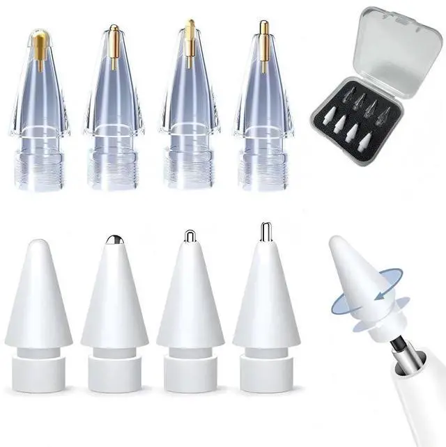 Main image of Replacement Tips for Apple Pencil 1st & 2nd Generation, USB-C & Pro Pencil,wear-Resistant High Sensitivity Precision iPad Stylus Tips White (4 White+4 Transparent)