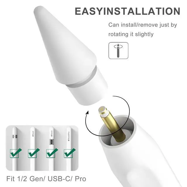 Alt view image 2 of 6 - Pencil Tips Replacement for Apple Pencil 1st Generation/ 2nd Gen/Pencil Pro/USB-C, Upgraded iPencil Nibs 8 Pieces