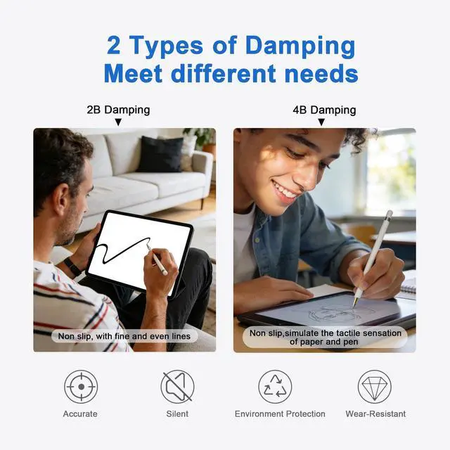 Alt view image 2 of 7 - 2B & 4B Damping Tips for Apple Pencil 4 Pack, Silent Writing & High Friction, Replacement Nibs for Drawing Sketching Note-Taking, Compatible with 1st/2nd Generation, Pro & USB-C