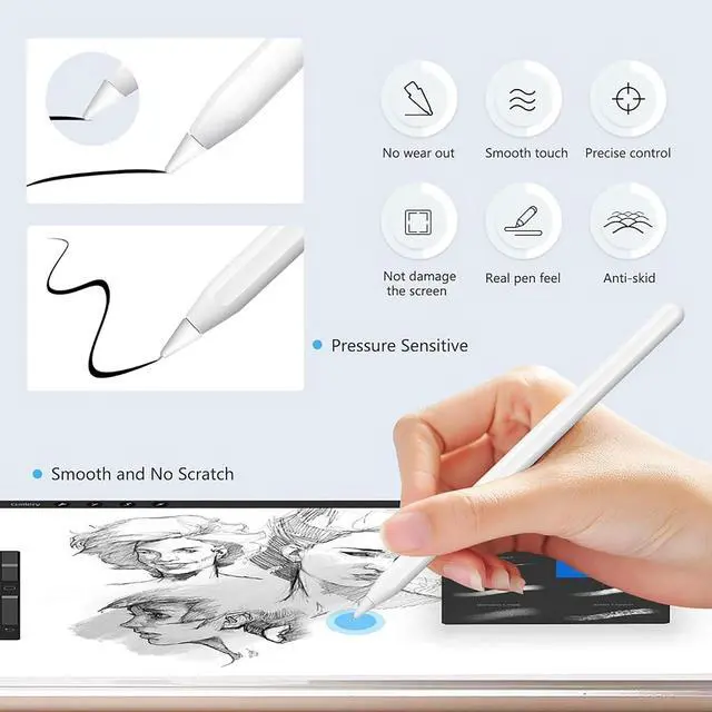 Alt view image 6 of 7 - Replacement Tips for Apple Pencil 1st & 2nd Generation, USB-C & Pro Pencil,wear-Resistant High Sensitivity Precision iPad Stylus Tips White (4 White+4 Transparent)
