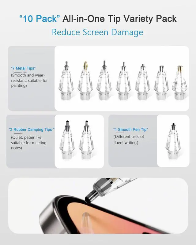 Alt view image 3 of 7 - 10 Pack Replacement Tips for Apple Pencil Pro/USB-C/2nd/1st Gen, Hybrid Nibs Accessories with Premium Storage Case, High Sensitivity Pen Tips for iPad Drawing & Writing