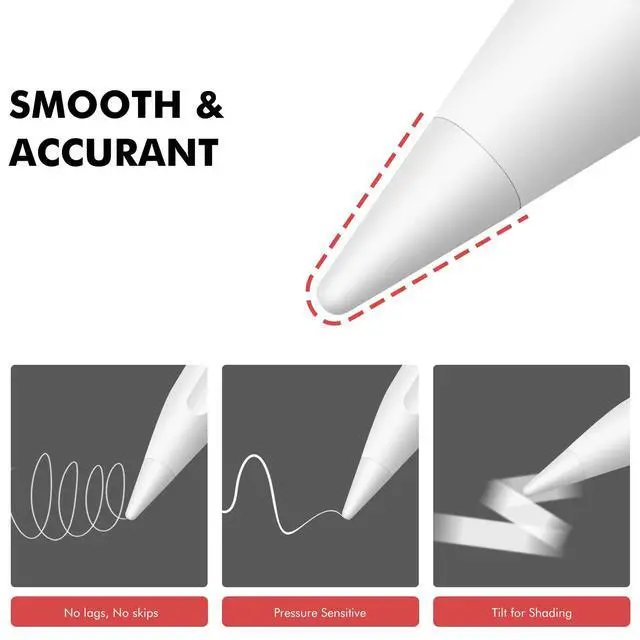 Alt view image 3 of 6 - 4 Pack Replacement Tips for Apple Pencil 1st Gen & 2nd Gen, Pen Nibs for iPad Pro Pencil- White
