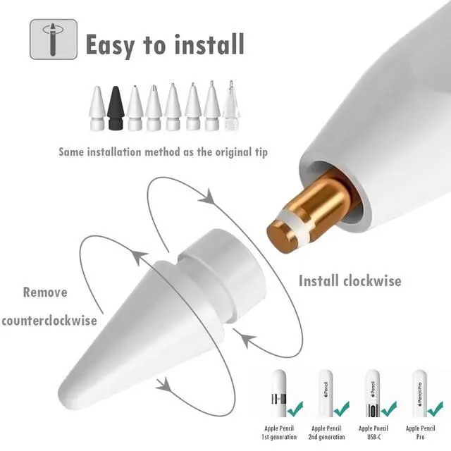 Alt view image 2 of 7 - 8 Styles Tips for Apple Pencil Tip, Multiple Durable Tips for Apple Pencil Pro Tips for Apple Pen/USB-C/1st/2nd Generation, Accessories Compatible for iPad Pencil Tips