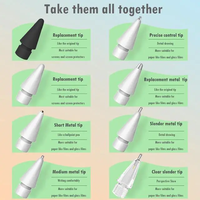 Alt view image 5 of 7 - 8 Styles Tips for Apple Pencil Tip, Multiple Durable Tips for Apple Pencil Pro Tips for Apple Pen/USB-C/1st/2nd Generation, Accessories Compatible for iPad Pencil Tips
