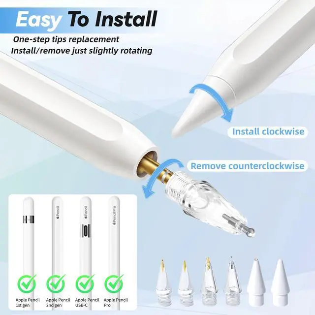 Alt view image 3 of 7 - Upgraded Replacement Pencil Tips for Apple Pencil Pro/1st Gen/2nd Gen/USB-C with Storage Case, Wear-Resistant Precise Control Metal Tips for iPad Pencil Accessories Set (6 in 1, Blue)