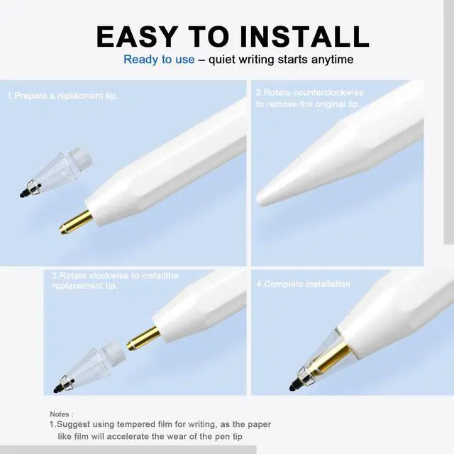 Alt view image 5 of 7 - Soft Brush Replacement Tips(4X) for Apple Pencil 1st/2nd/USB-C/Pro, No Slip, Similar to Paper, High-Friction Pen Tip for Note-Taking, Suitable for Meeting, Classrooms, and Libraries, Almost No Noise