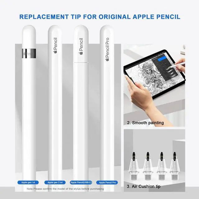 Alt view image 7 of 7 - Soft Brush Replacement Tips(4X) for Apple Pencil 1st/2nd/USB-C/Pro, No Slip, Similar to Paper, High-Friction Pen Tip for Note-Taking, Suitable for Meeting, Classrooms, and Libraries, Almost No Noise