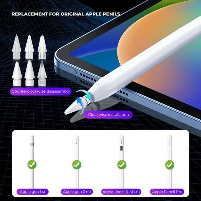 Alt view image 3 of 7 - 6Pack Replacement Pencil Tips for Apple Pencil Pro/2nd Gen/1st Gen/USB-CUpgraded iPad Pen Tips with Storage Case, IPad Pro Pencil Tips Sets, Accessories for Apple Pencil Blue 6 in 1