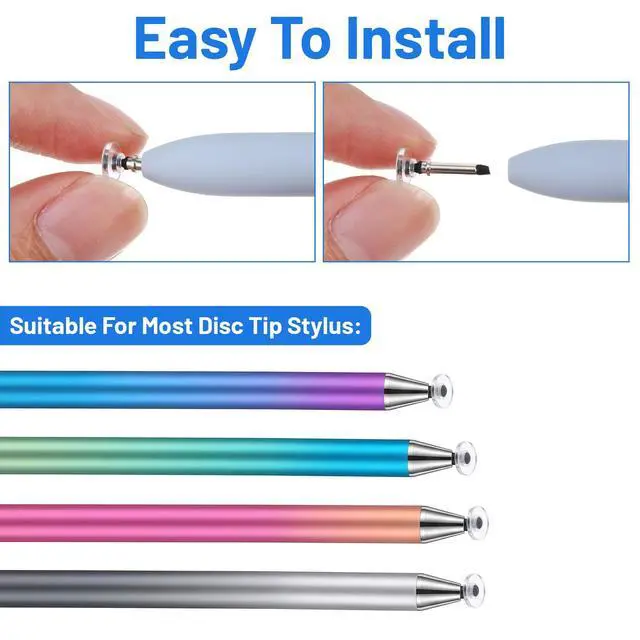Alt view image 5 of 7 - 36 Pcs Black Metal Stylus Replacement Tips, Universal Round Disc Pen Tips for Touch Screen Devices, Compatible with E-Reader Stylus Pens and Digital Notebooks, High Precision Stylus' Pen Tip