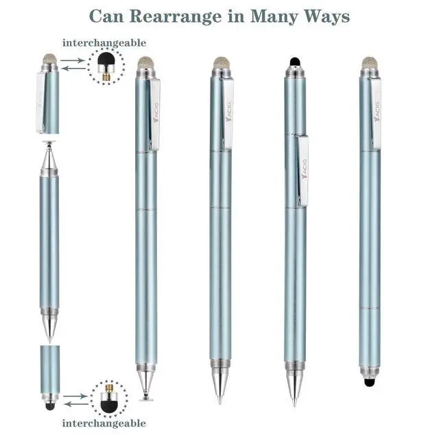 Alt view image 4 of 7 - Capacitive Stylus Pen, 4-in-1 High Sensitivity and Precision Touch Screen Stylus Clear Disc Tip,Black Rubber Tip &Mesh Fiber Tip Compatible with Universal Touch Screen Device (Ice Blue)
