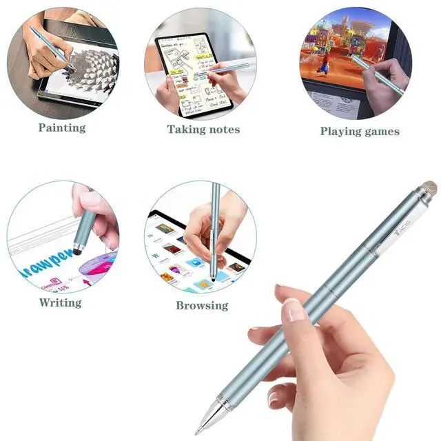 Alt view image 5 of 7 - Capacitive Stylus Pen, 4-in-1 High Sensitivity and Precision Touch Screen Stylus Clear Disc Tip,Black Rubber Tip &Mesh Fiber Tip Compatible with Universal Touch Screen Device (Ice Blue)