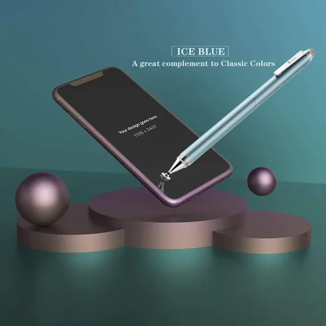 Alt view image 2 of 7 - Capacitive Stylus Pen, 4-in-1 High Sensitivity and Precision Touch Screen Stylus Clear Disc Tip,Black Rubber Tip &Mesh Fiber Tip Compatible with Universal Touch Screen Device (Ice Blue)