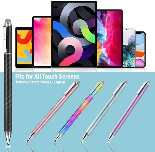 Alt view image 7 of 7 - Capacitive Stylus Pen, 4-in-1 High Sensitivity and Precision Touch Screen Stylus Clear Disc Tip,Black Rubber Tip &Mesh Fiber Tip Compatible with Universal Touch Screen Device (Ice Blue)