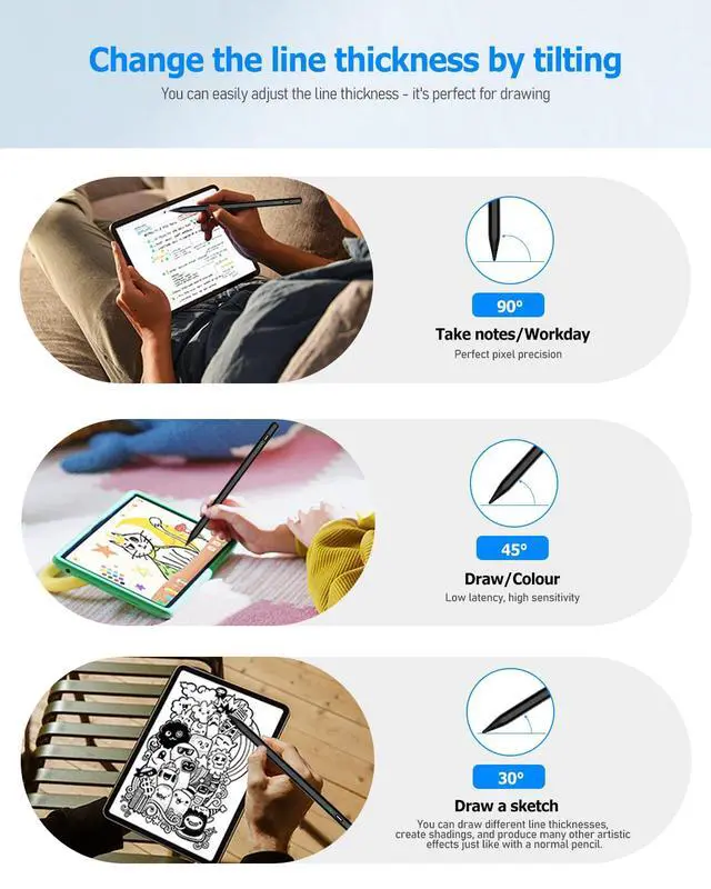 Alt view image 4 of 7 - Black Stylus Pen for iPad Pro Air Mini 2018-26, Palm Rejection Fast Charge