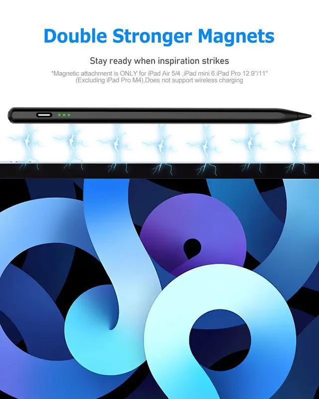 Alt view image 6 of 7 - Black Stylus Pen for iPad Pro Air Mini 2018-26, Palm Rejection Fast Charge