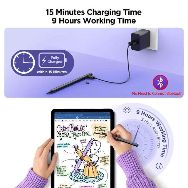 Alt view image 3 of 7 - Stylus Pen for iPad 2018-2026, 15Mins Fast Charge for Apple Pencil