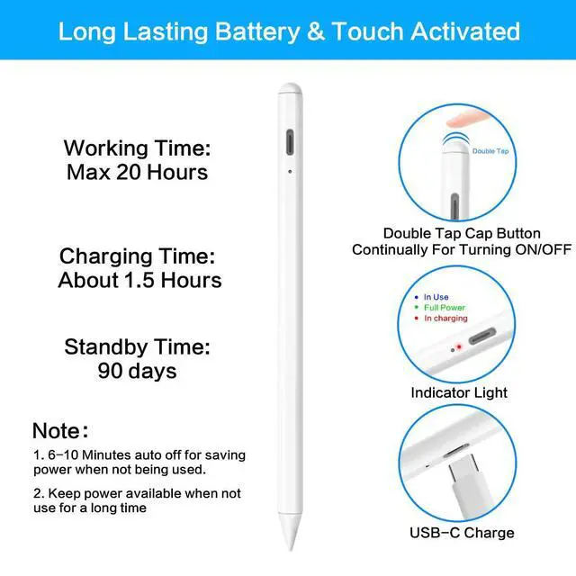Alt view image 6 of 6 - Stylus Pen for Apple iPad Pencil - iPad Pen Palm Rejection