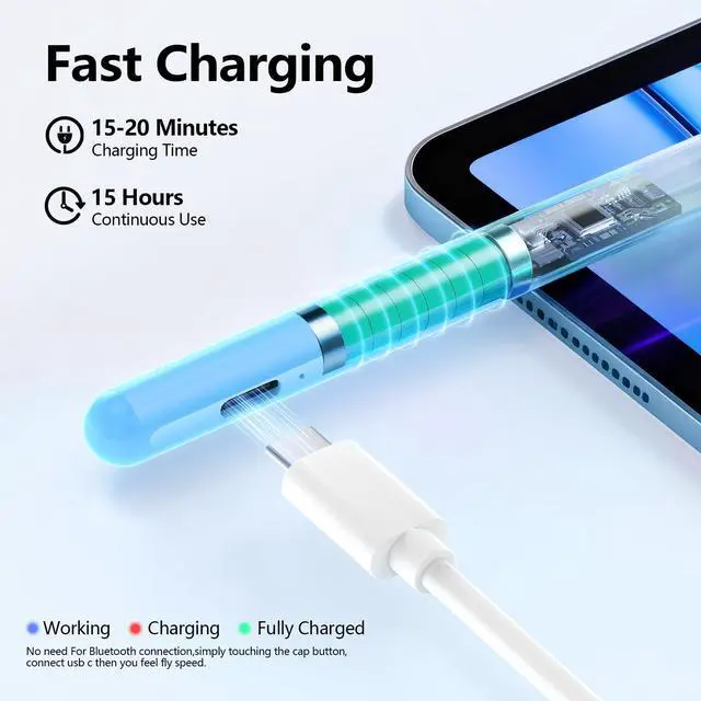 Alt view image 3 of 7 - Stylus Pen for iPad 6-11th Gen 2X Fast Charge, Palm Rejection-Blue