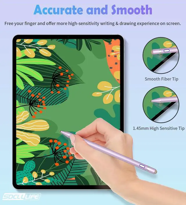 Alt view image 2 of 7 - Active Stylus Pen for Touch Screens, Dual Pen Tips for iOS & Android Drawing & Writing, High Precise Rechargeable Pencil for A-pple i-Phone 17/16/15/14/13/12, i-Pad, Phone, Tablet, Sam-Sung, Purple